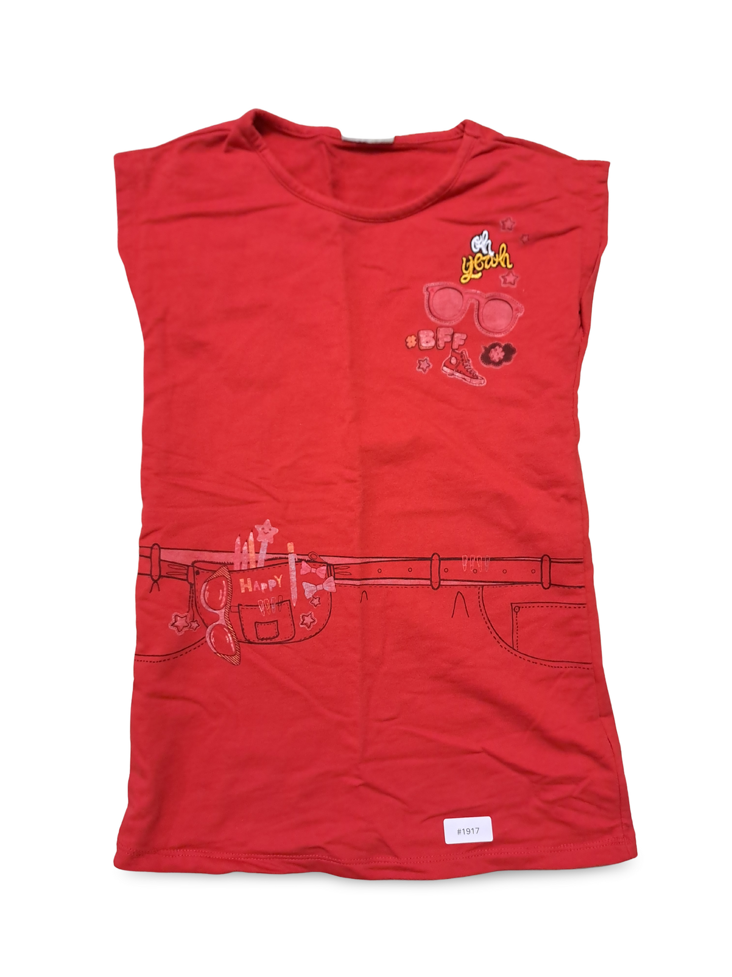 Rotes T-Shirt-Kleid mit Brillenprint - Gr. 104