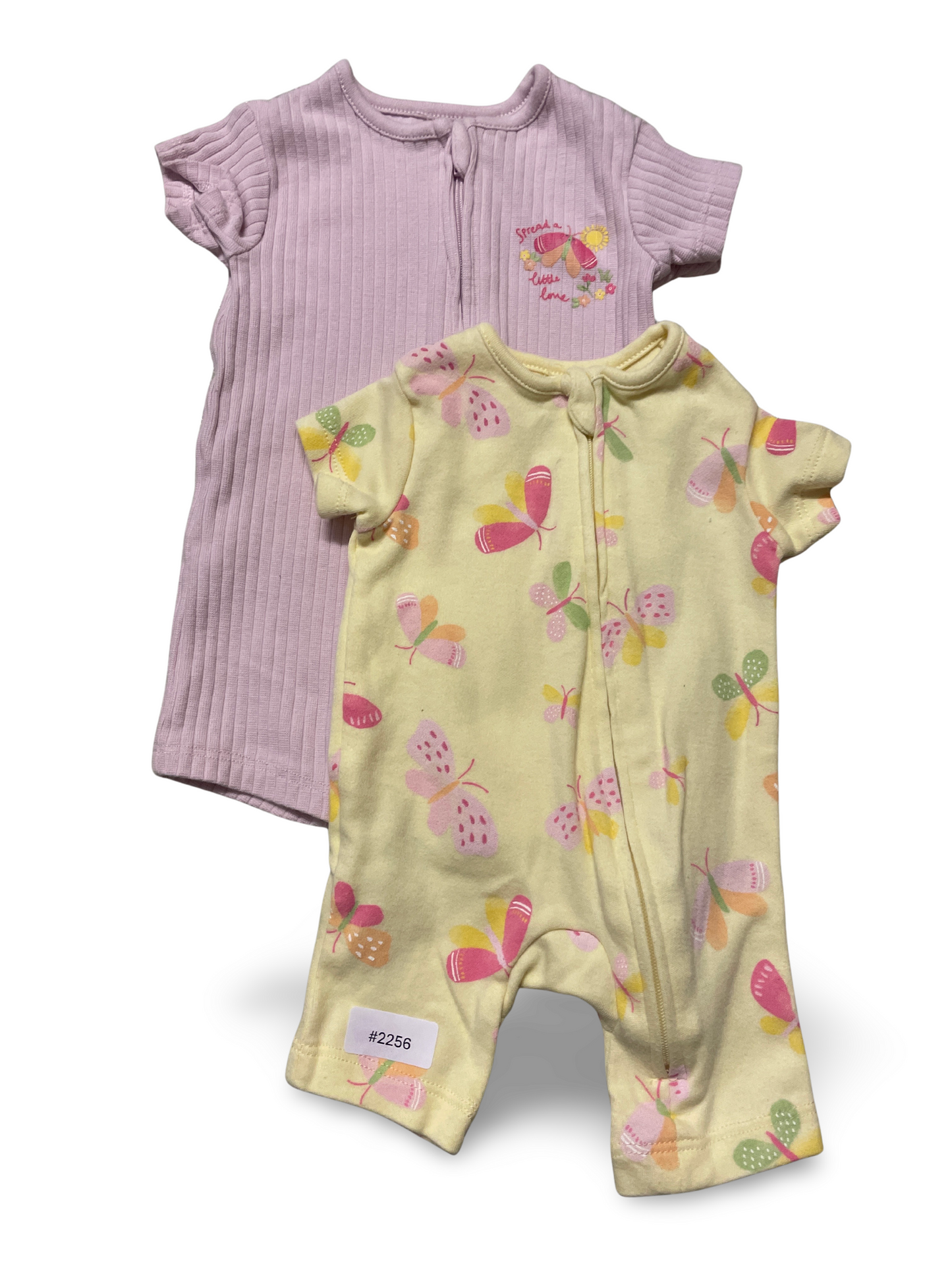 2er Bundle Kurzarm-Strampler Schmetterling und Uni - Gr. 50