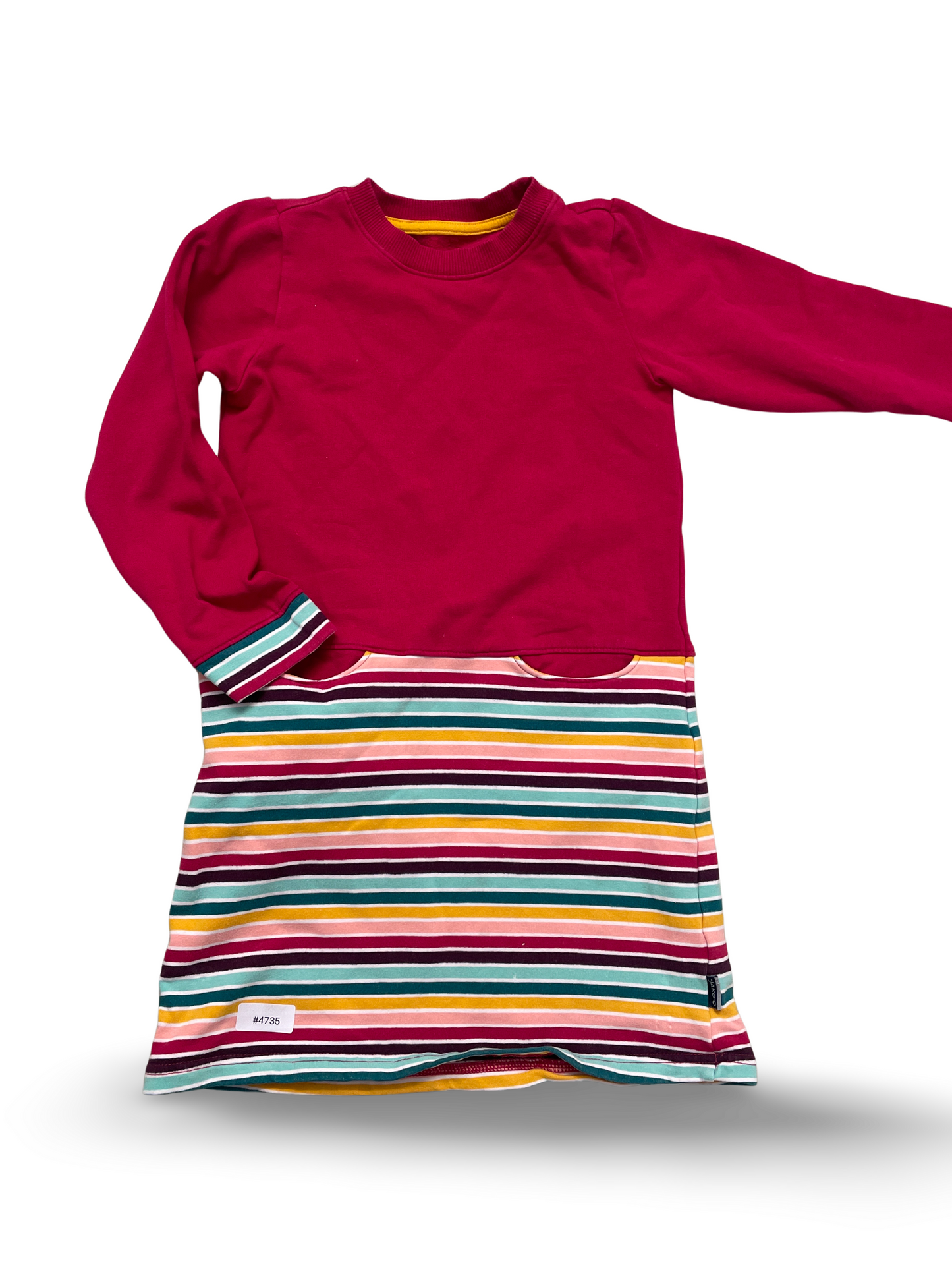 Mädchenkleid langarm pink mit gestreiftem Rock - Gr. 128