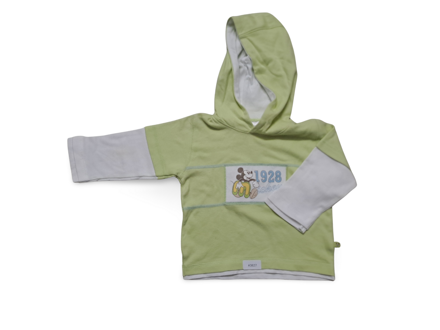 Kapuzenpullover hellgrün mit Mickey Print - Gr. 80