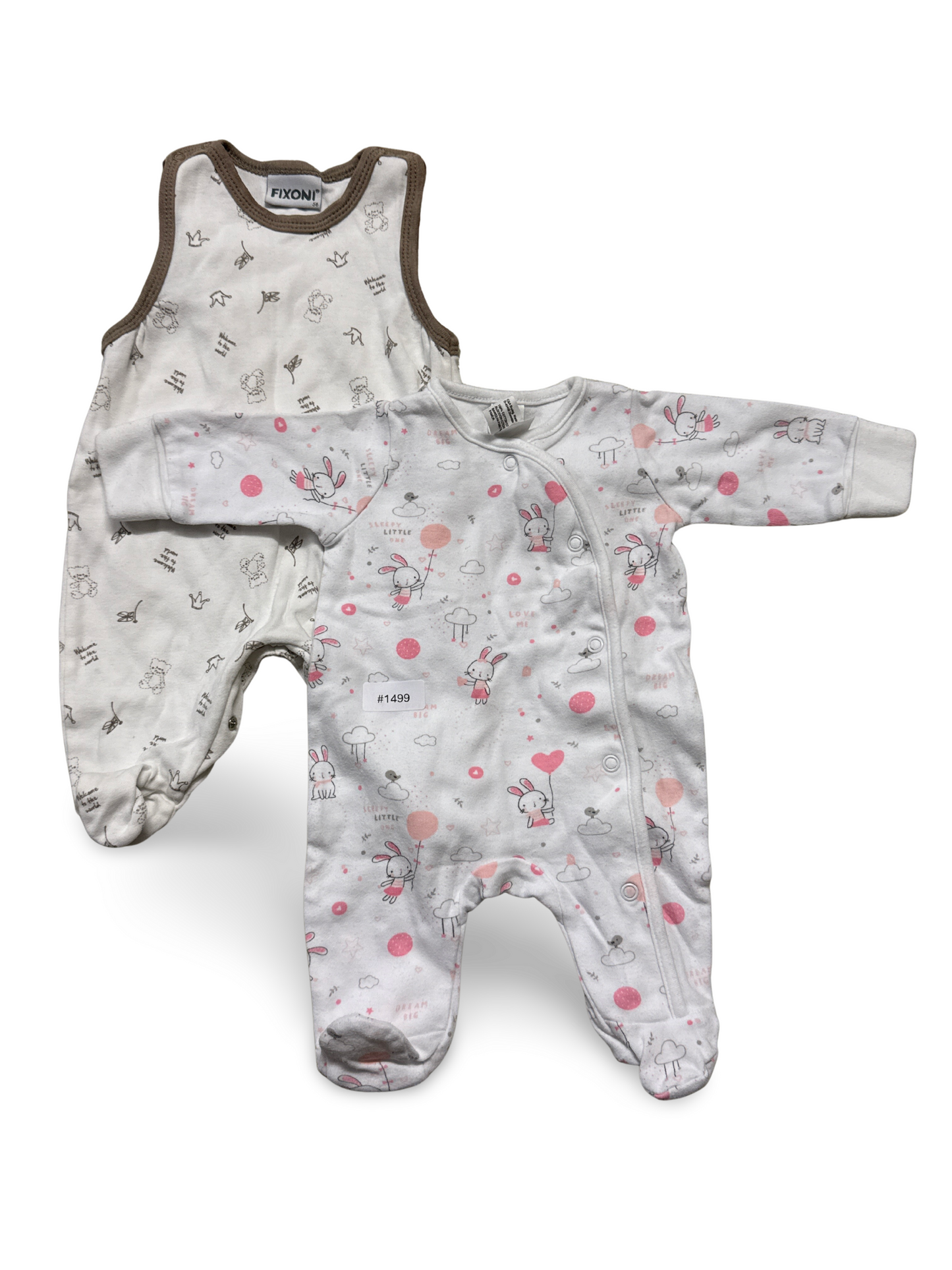 2er Bundle Strampler mit Füssen und Hasenprint - Gr. 56