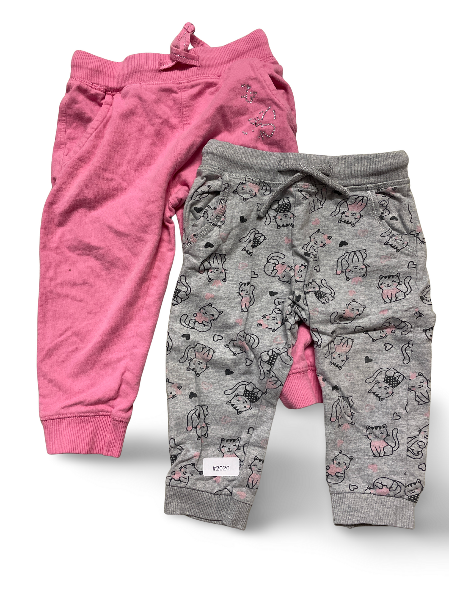 2er Bundle Jogginghosen Rosa und Grau mit Katzenprint - Gr. 86