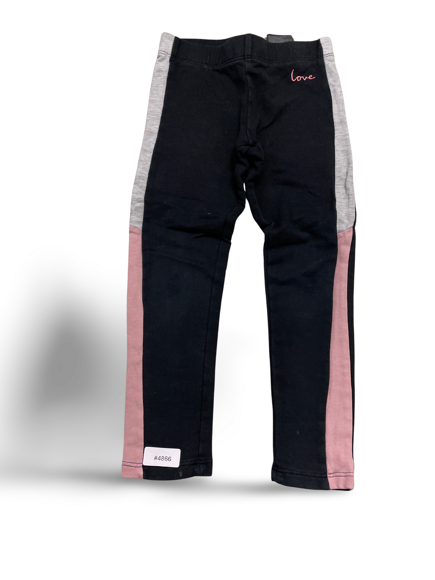 Leggings schwarz mit rosa und grauen Seitenstreifen - Gr. 104