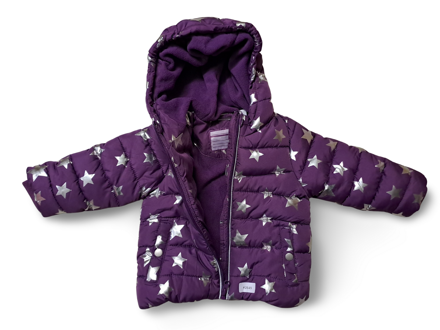Winterjacke lila mit silbernen Sternen - Gr. 86