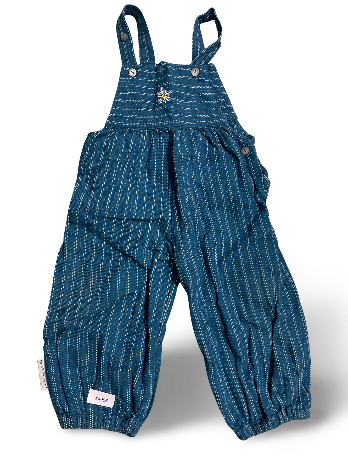 Latzhose gestreift mit Blumenstickerei - Gr. 86