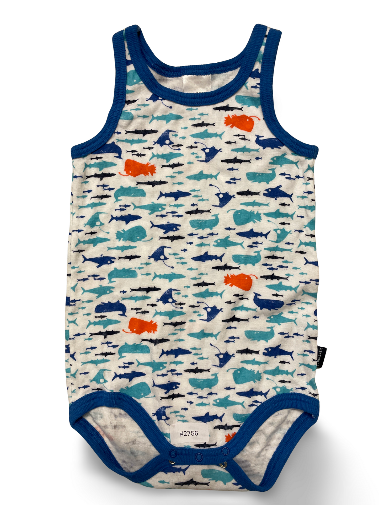 Ärmelloser Babybody mit Fischmuster - Gr. 86