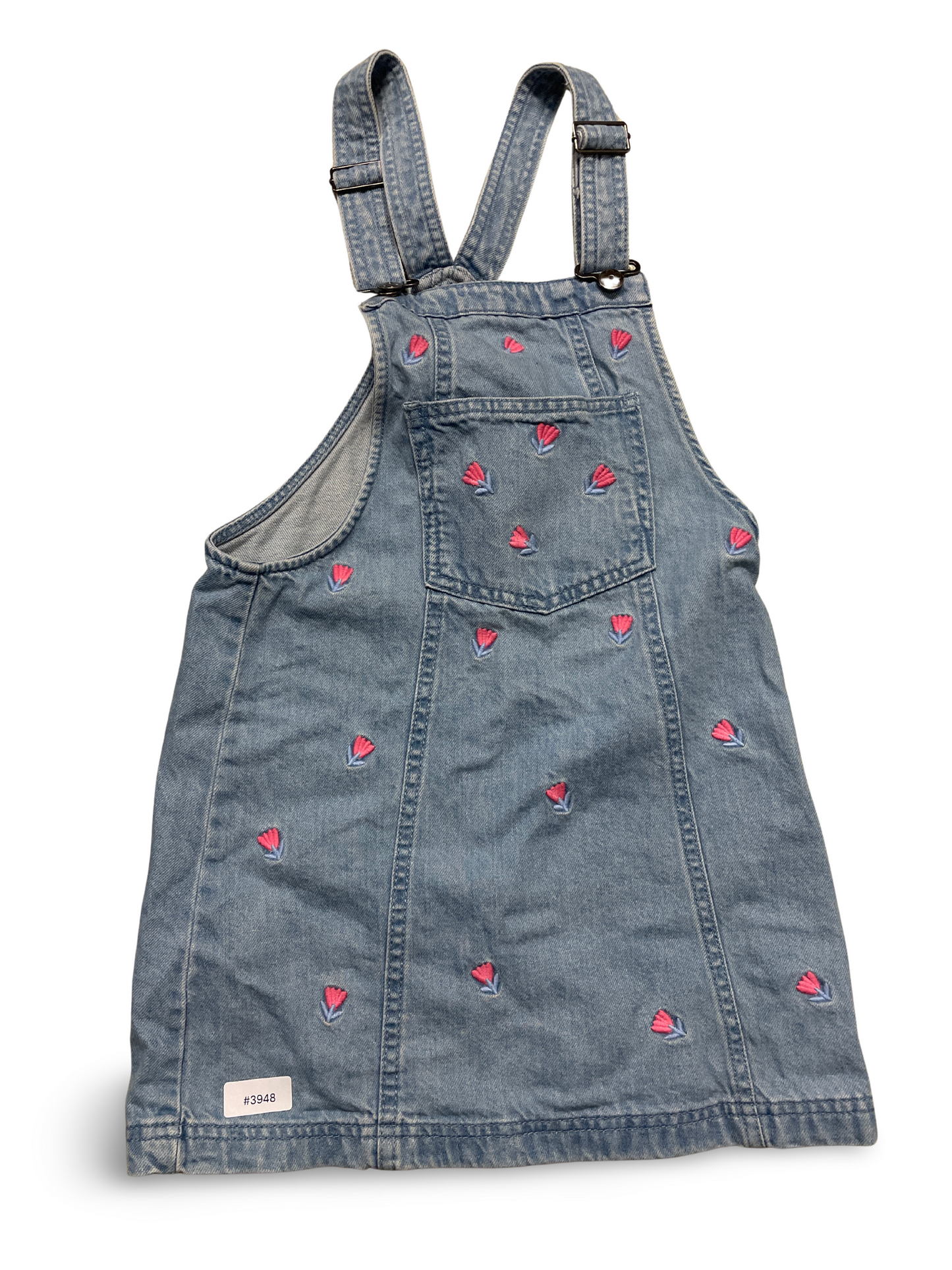 Jeans Latzkleid mit Blumenstickerei - Gr. 128