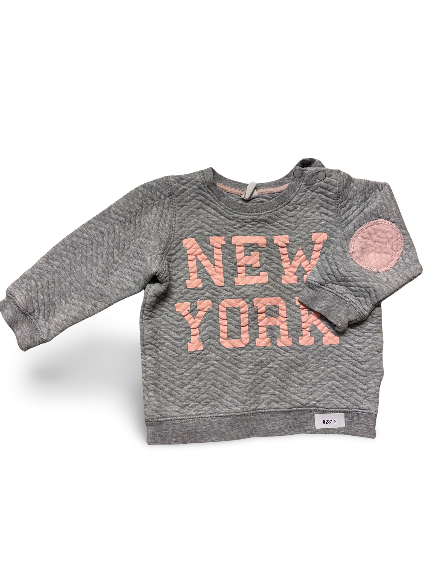 Sweatshirt grau mit rosa New York Print und Ellenbogenpatch - Gr. 80