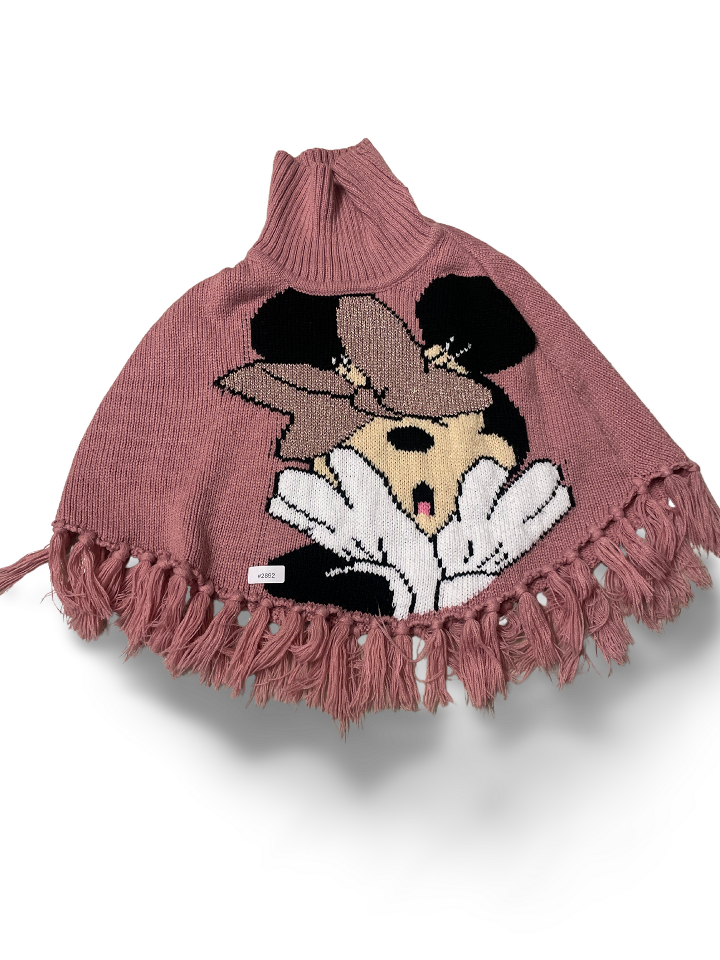Rosa Strickponcho mit Rollkragen und Minnie-Motiv - Gr. 110
