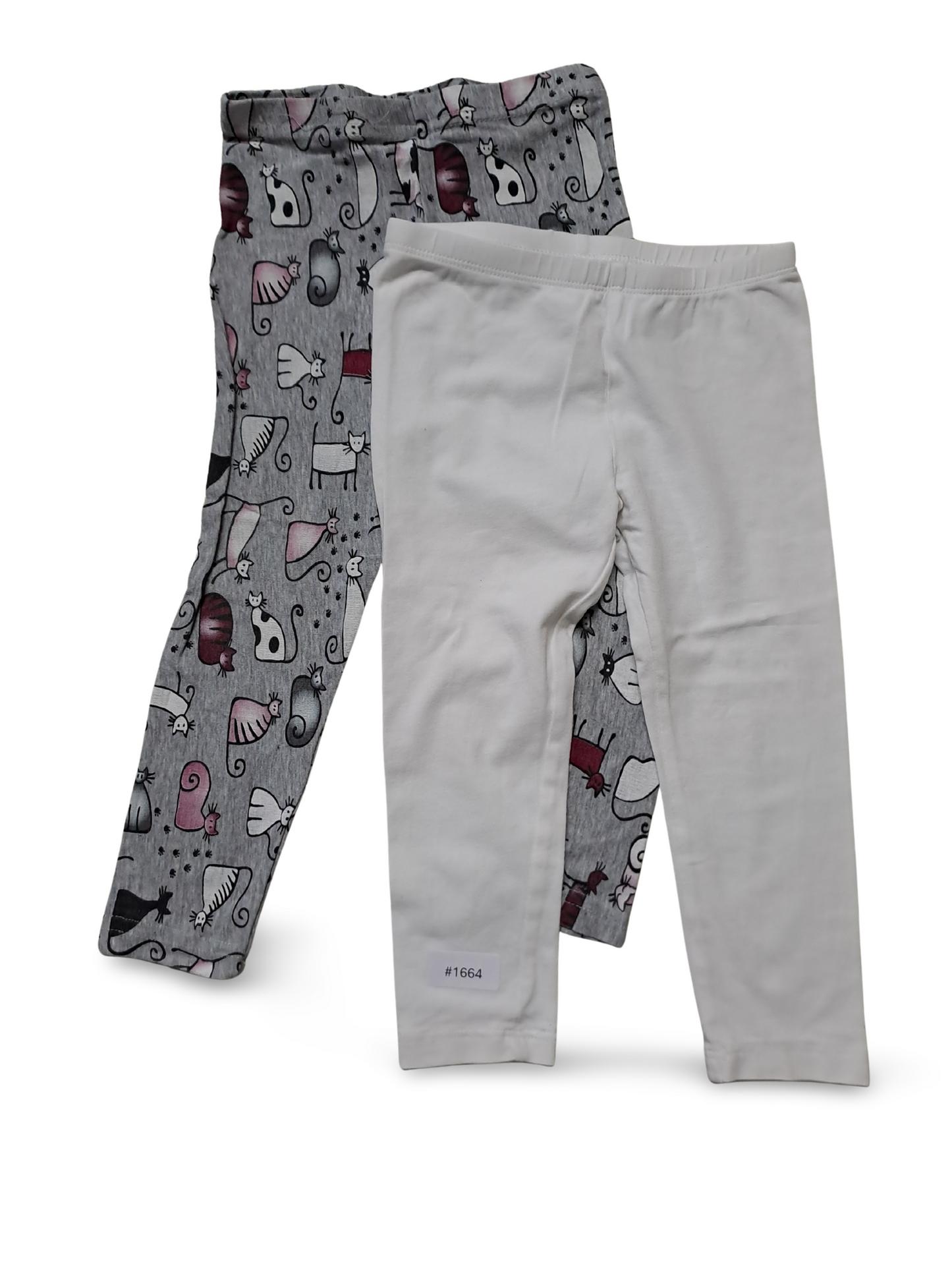 2er Bundle Leggings Weiss und Katzenprint - Gr. 92