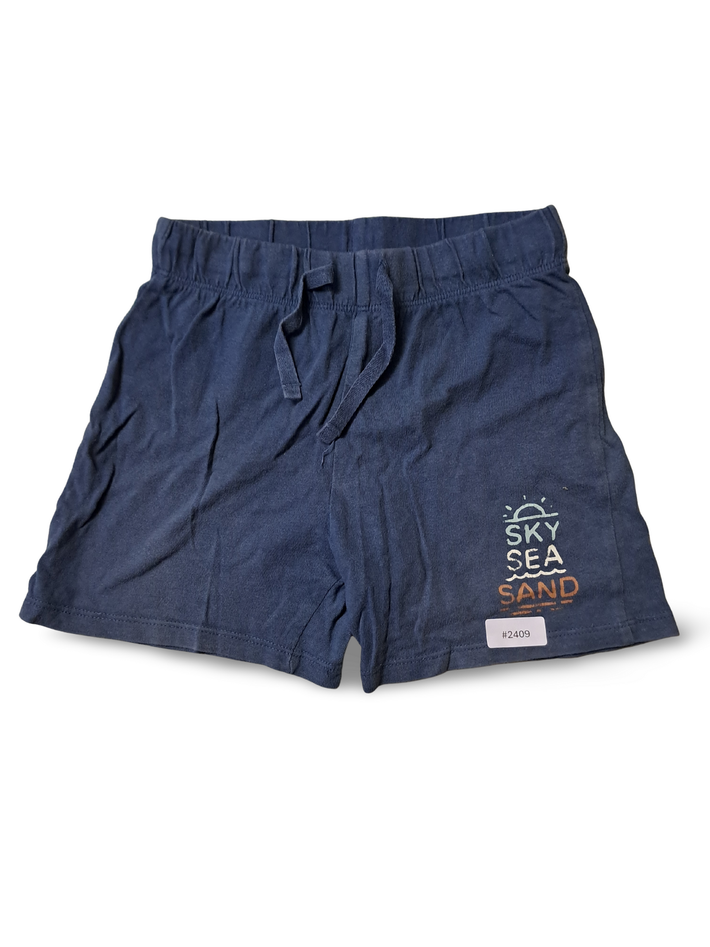 Blaue Jersey Shorts mit Kordel und Aufdruck - Gr. 104