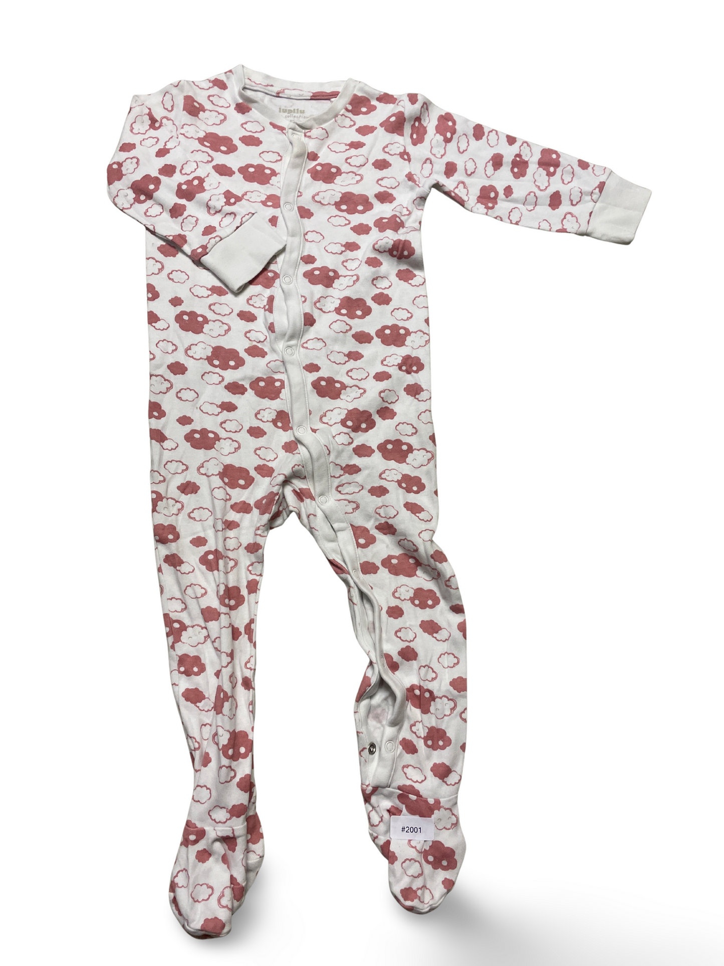 Weisser Strampler mit rosa Wolken und Fussteil - Gr. 86