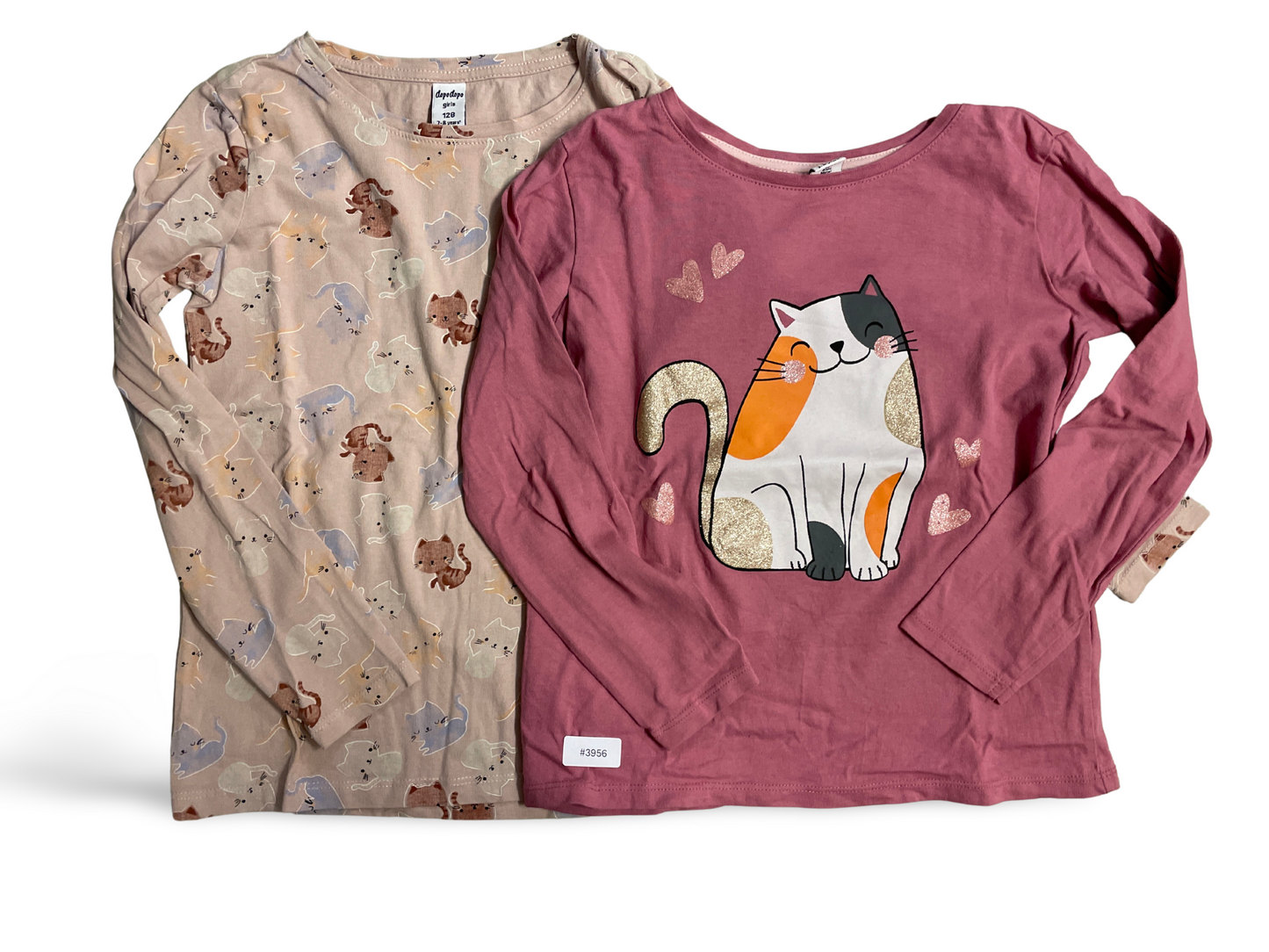Lot de 2 t-shirts à manches longues motif chat - Taille 128