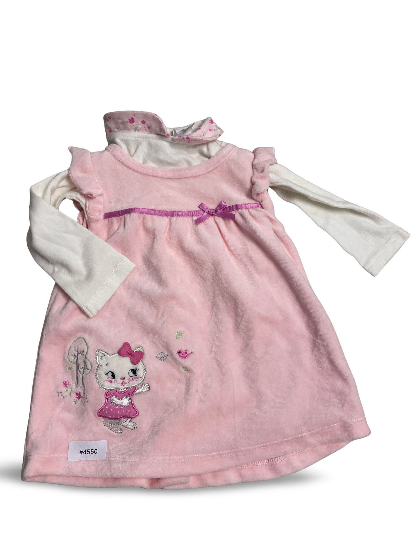 Babykleid mit Langarmshirt und Katzenmotiv - Gr. 62