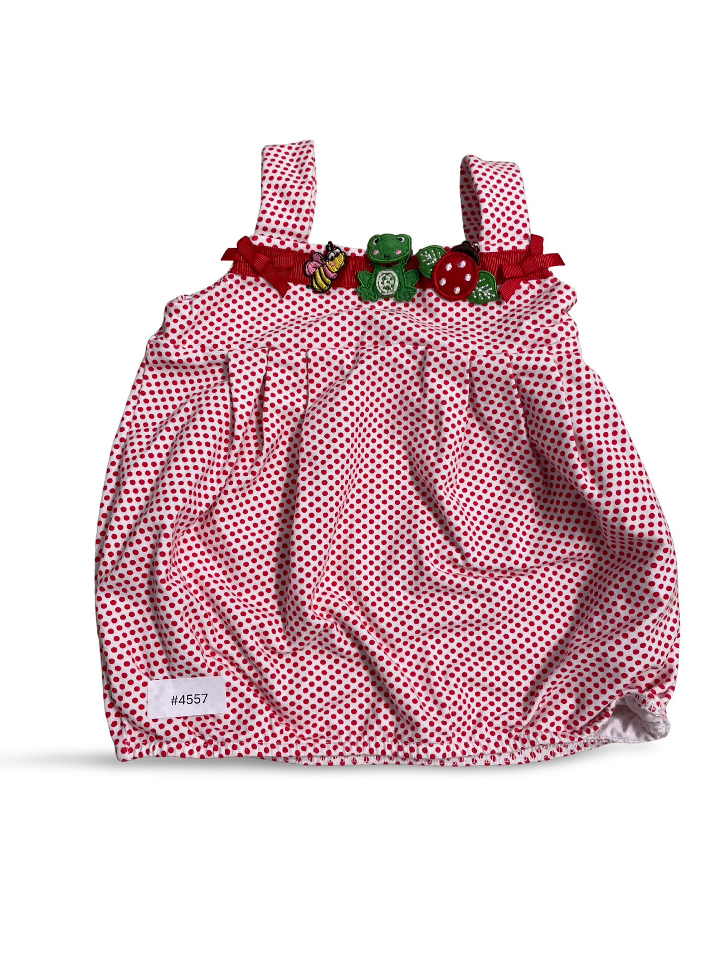 Gepunkteter Strampler mit Trägern und Tierapplikationen - Gr. 62