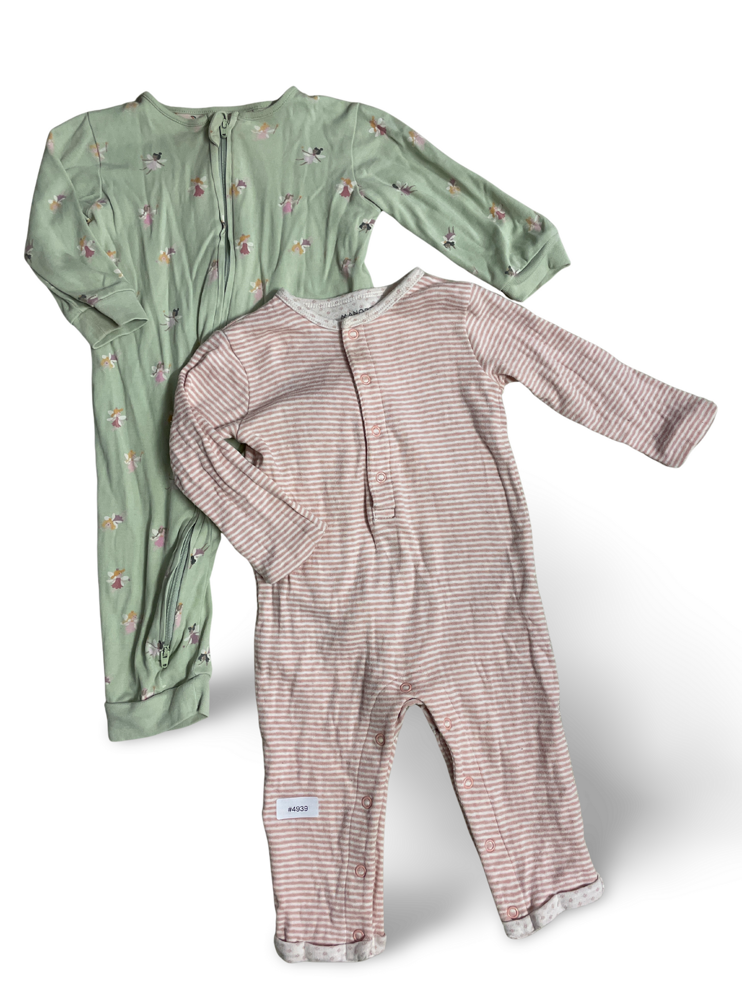2er Bundle Strampler rosa gestreift und mint mit Feenmotiv - Gr. 74