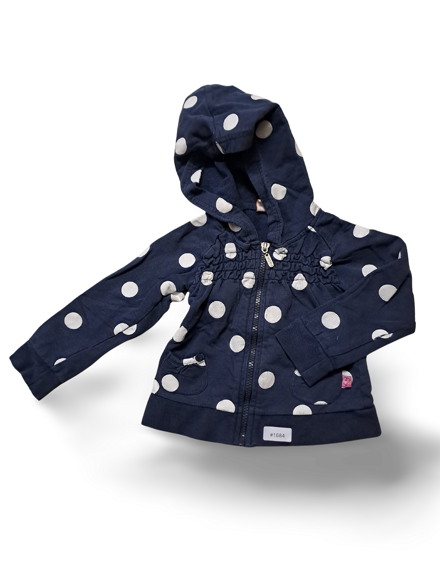 Dunkelblaue Kapuzenjacke mit weissen Punkten - Gr. 92