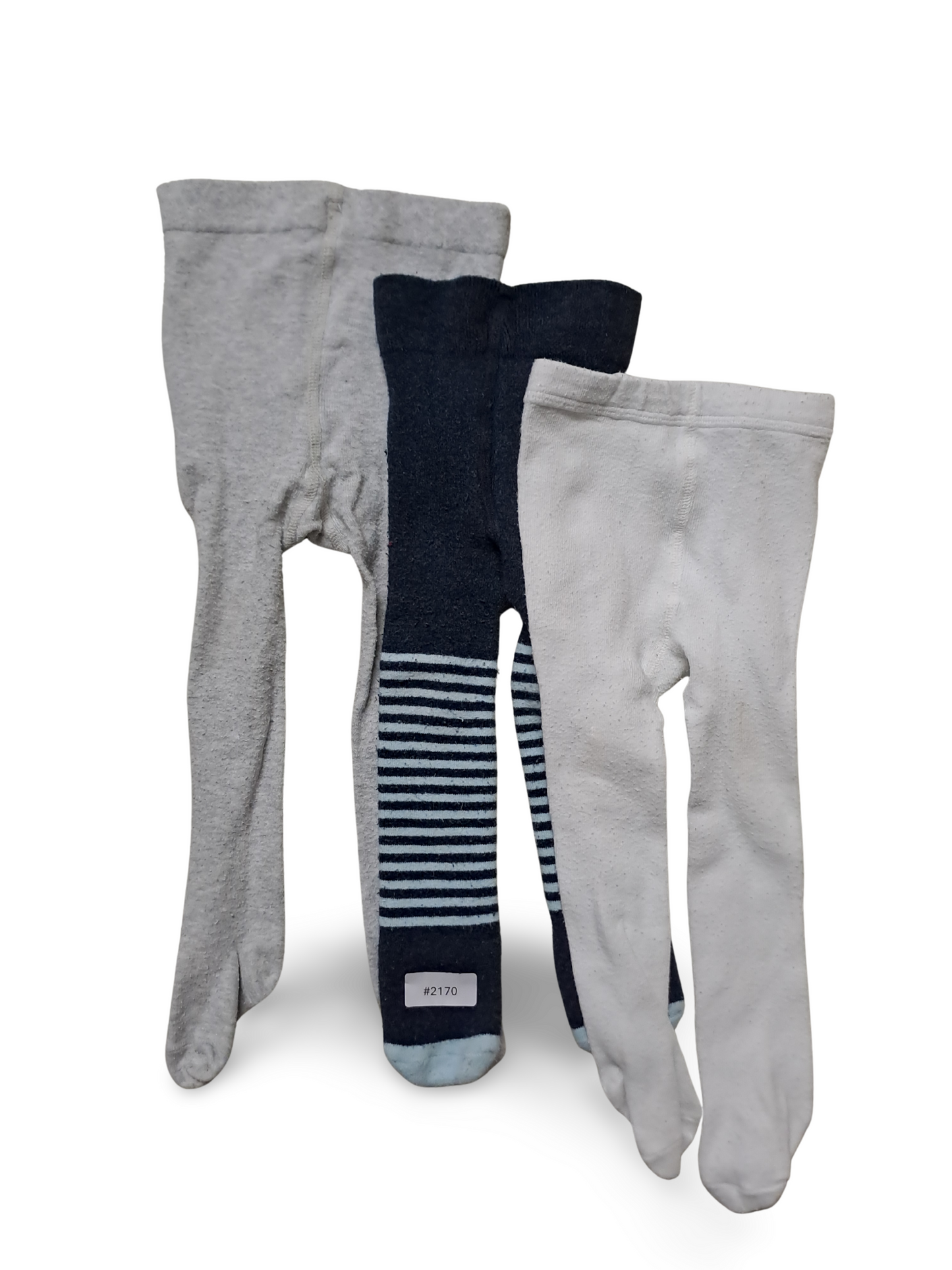 3er Bundle Strumpfhosen weiss, grau und dunkelblau gestreift - Gr. 74