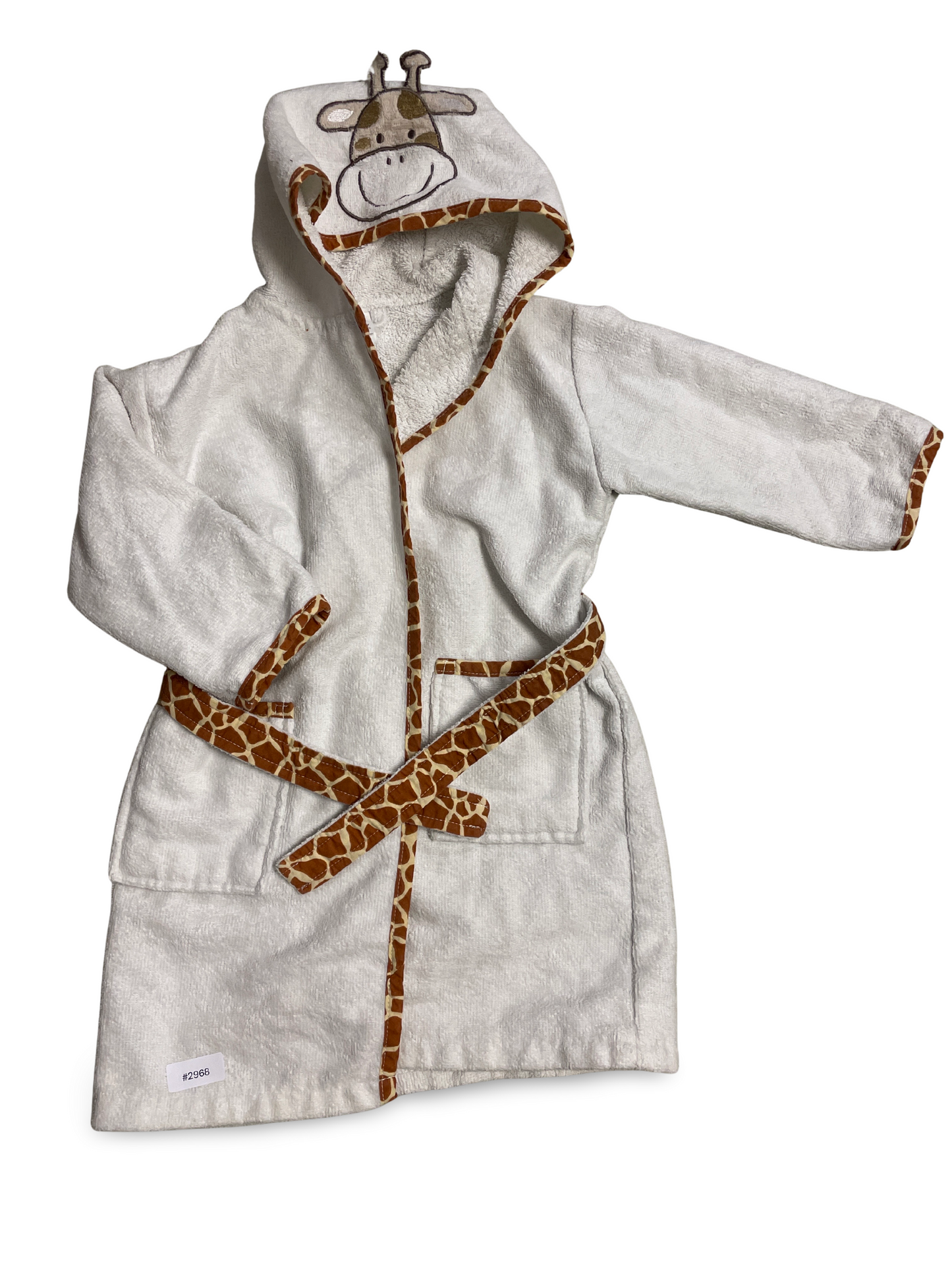 Kapuzenbademantel weiss mit Giraffenmotiv - Gr. 92