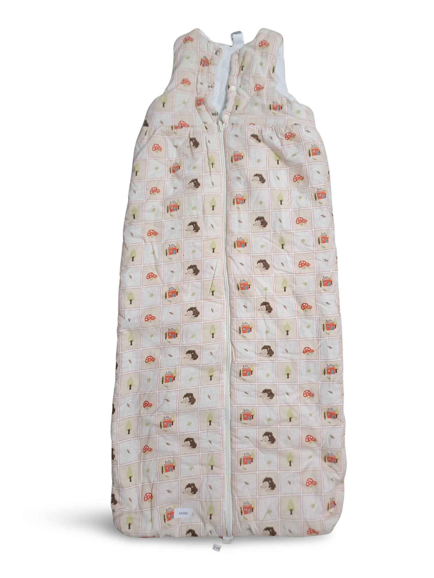 Ärmelloser Babyschlafsack rosa mit Igel- und Pilzmotiv - Gr. 116