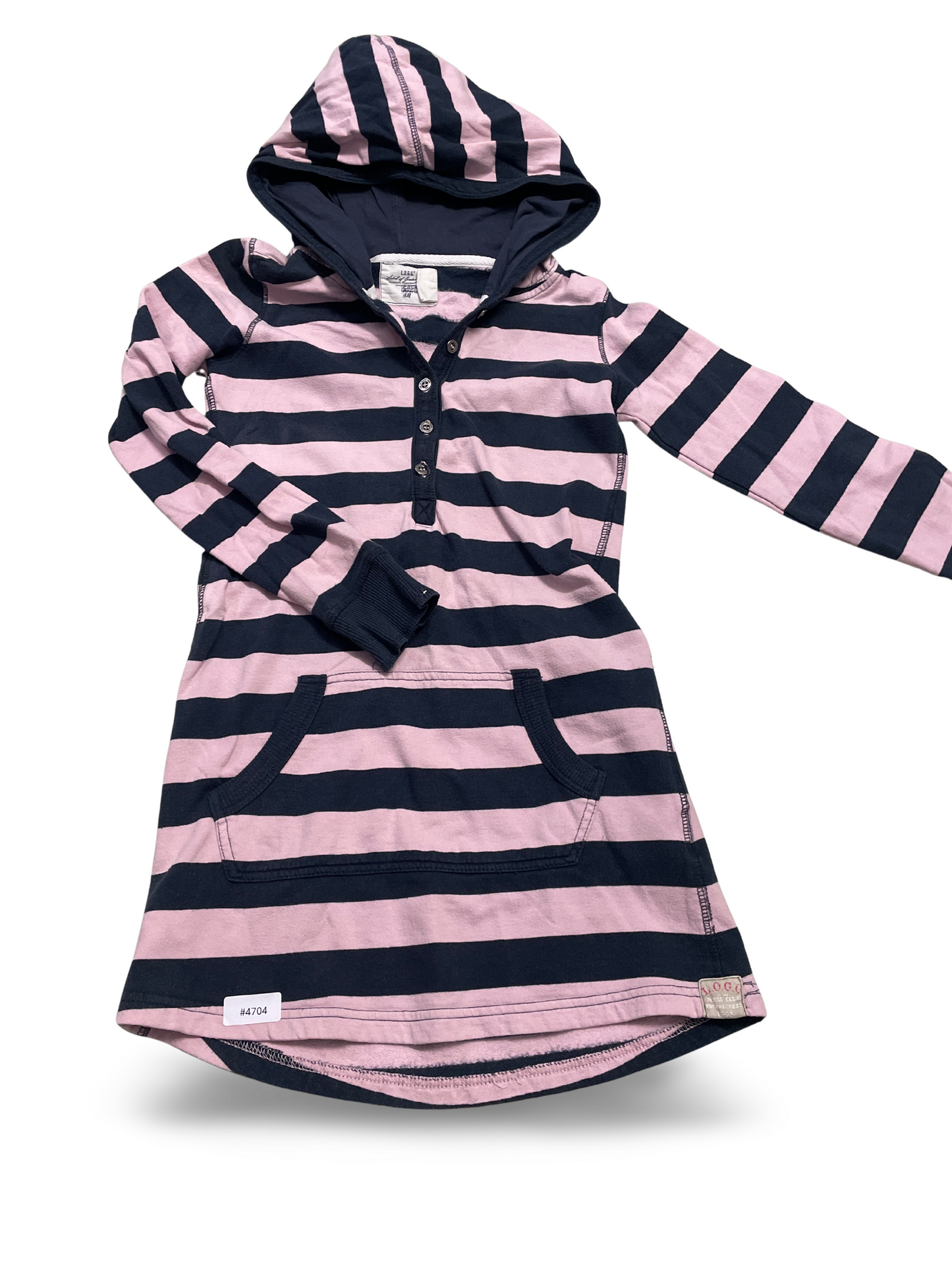 Gestreiftes Kapuzenkleid mit Kängurutasche - Gr. 134