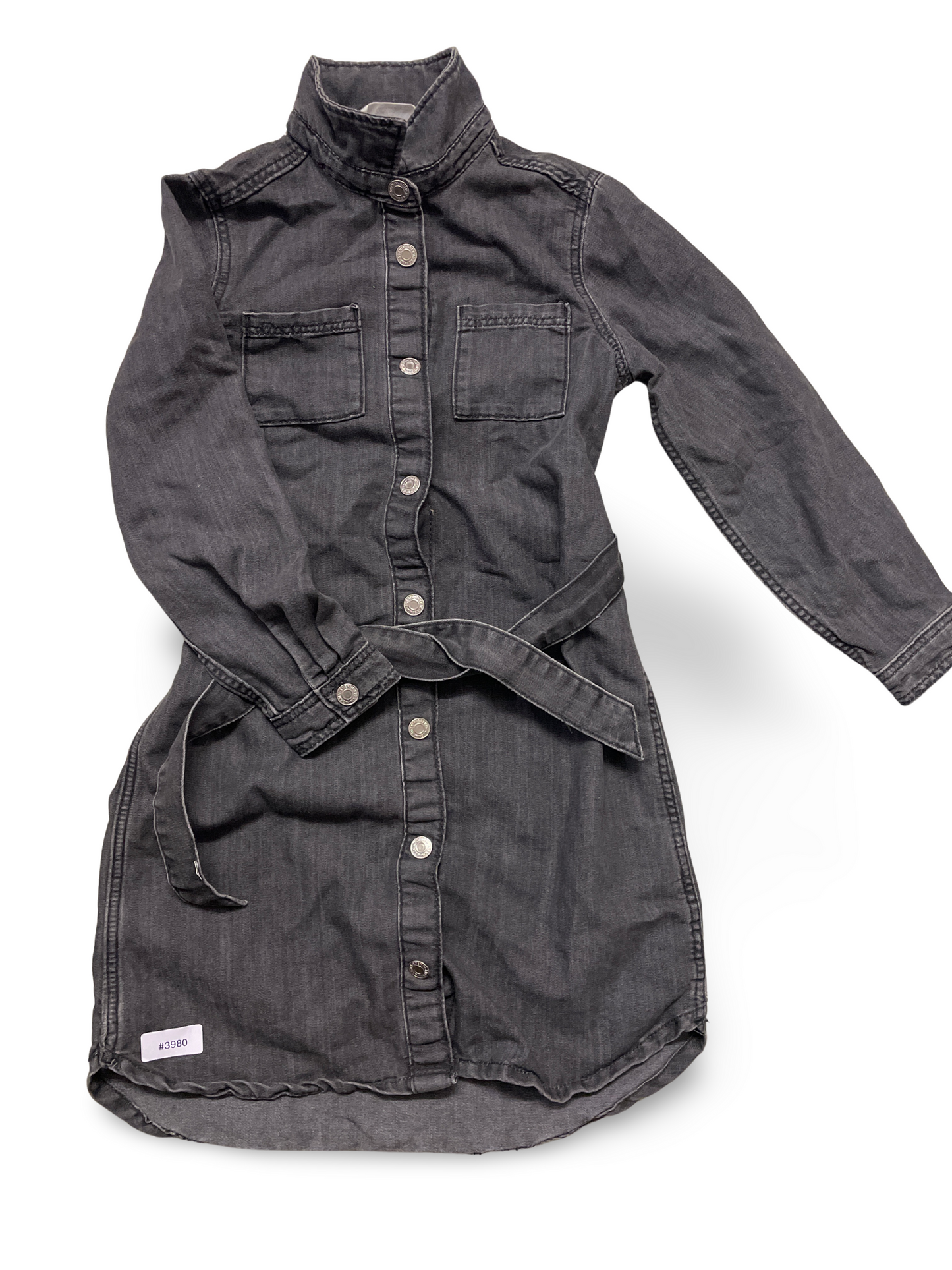 Langarm-Jeanskleid mit Knopfleiste und Taillengurt - Gr. 122