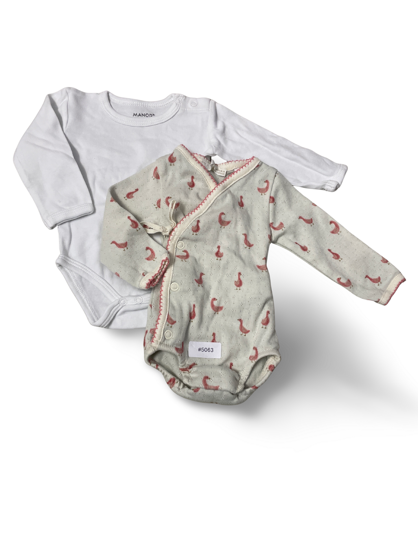 2er Bundle Langarmbodys Weiss und Vogelprint - Gr. 56