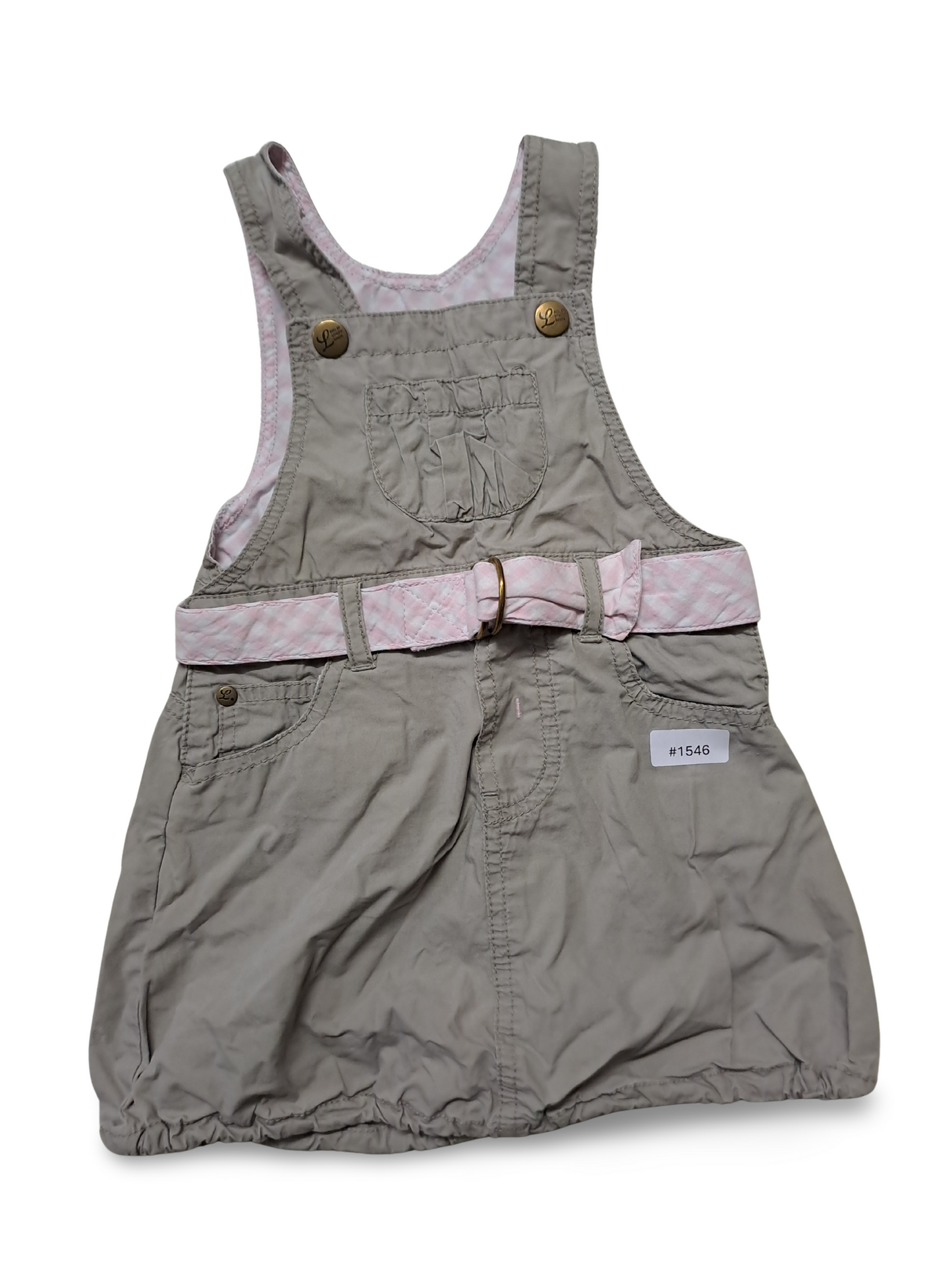 Beiges Latzkleid mit Gürtel - Gr. 80