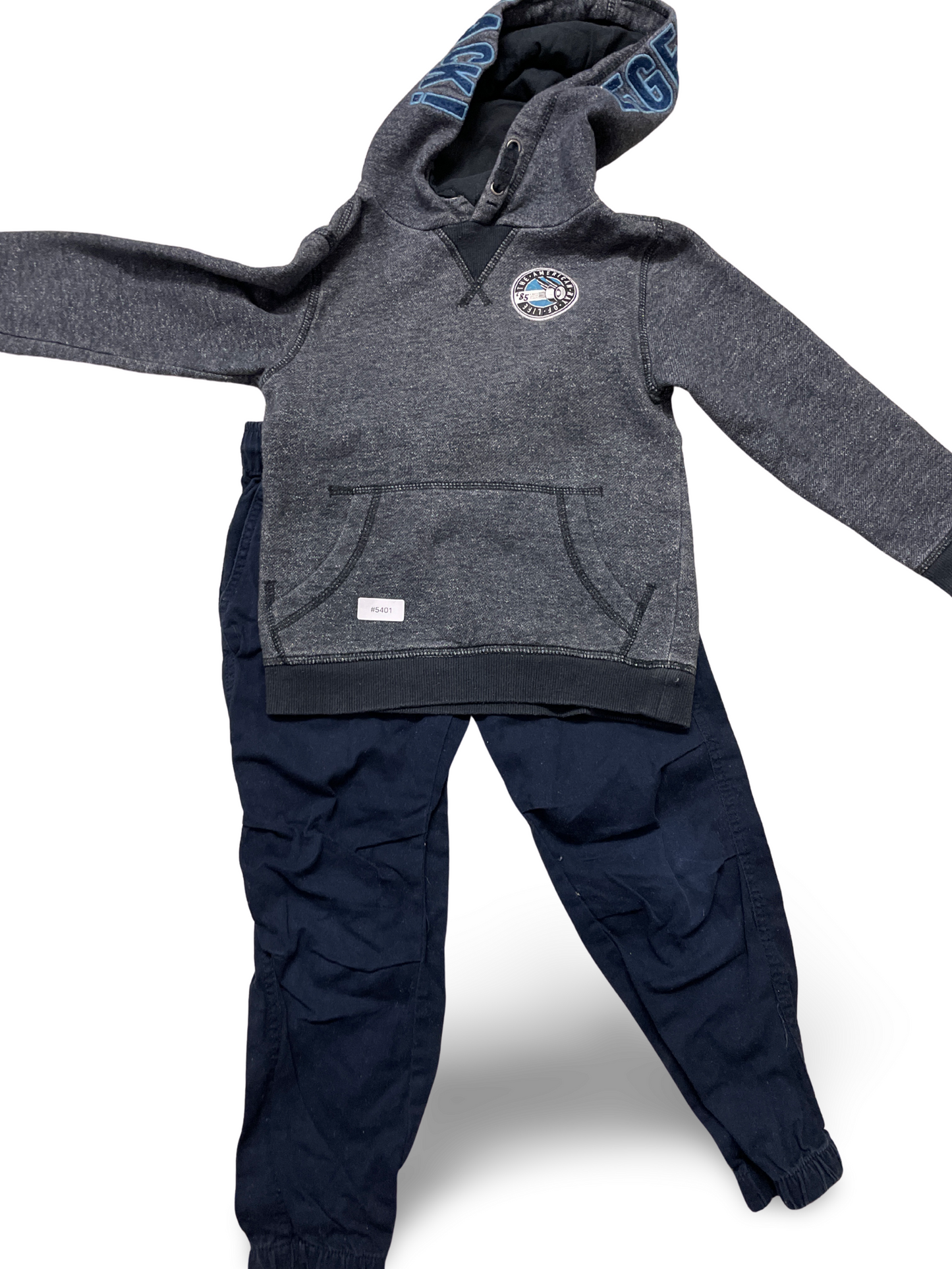 Dunkelgrauer Kapuzenpullover mit Jogginghose - Gr. 110
