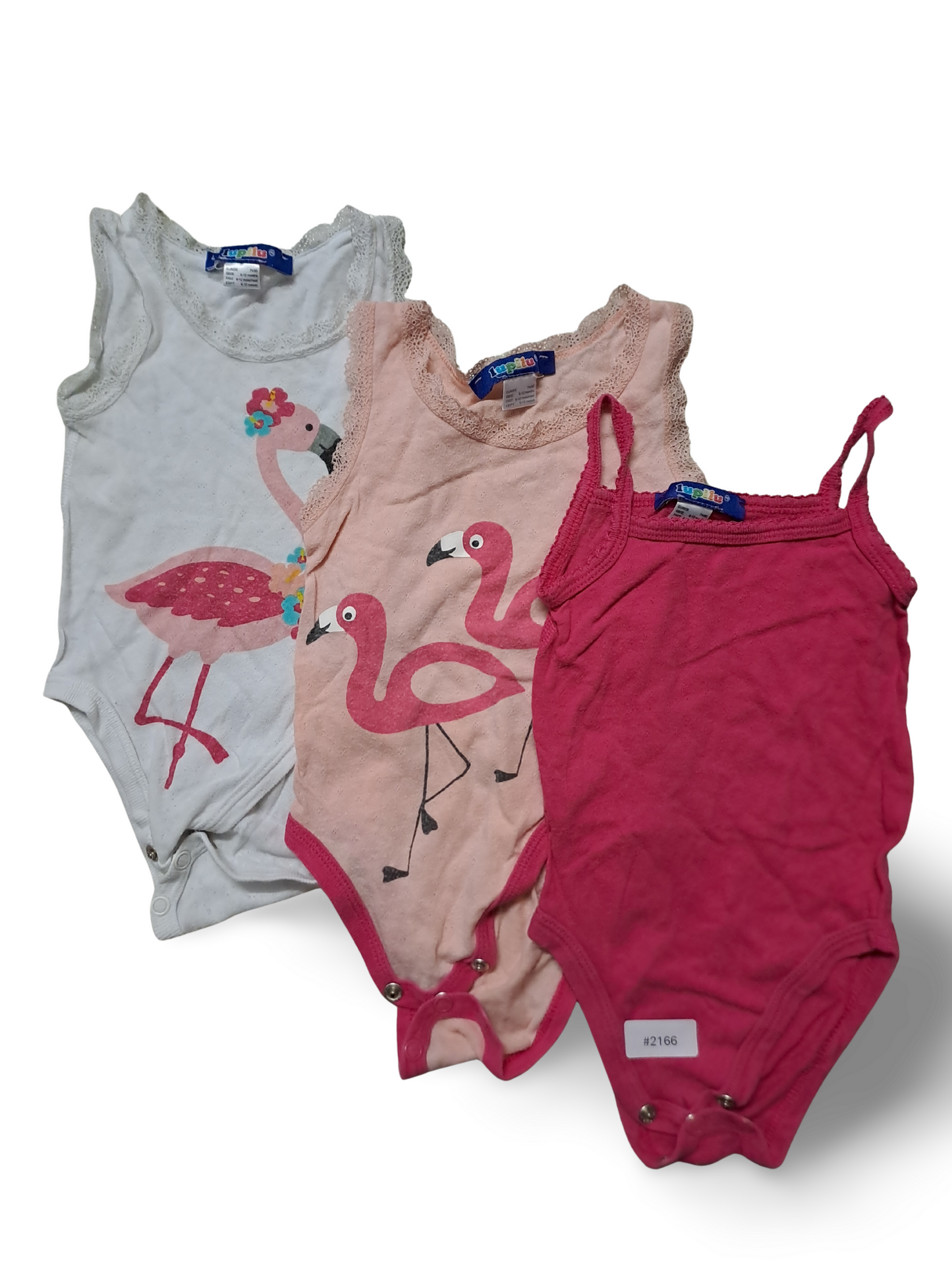 3er Bundle Strampler Flamingo-Print und Uni, ärmellos - Gr. 74