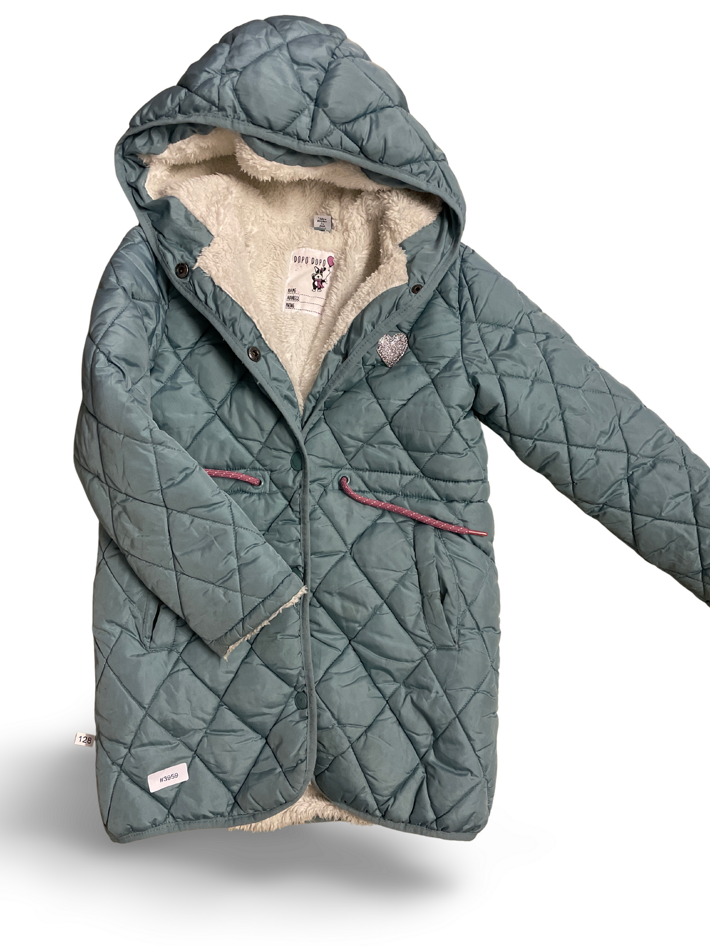 Manteau matelassé à capuche pour enfant avec doublure en teddy - Taille 128
