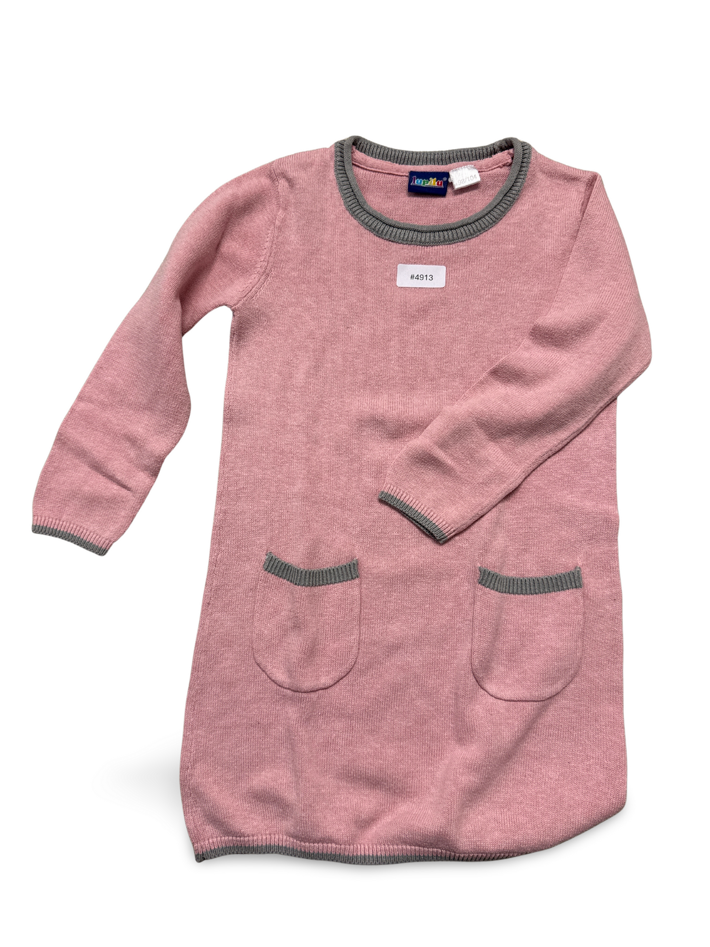 Rosa Strickkleid mit Taschen - Gr. 98