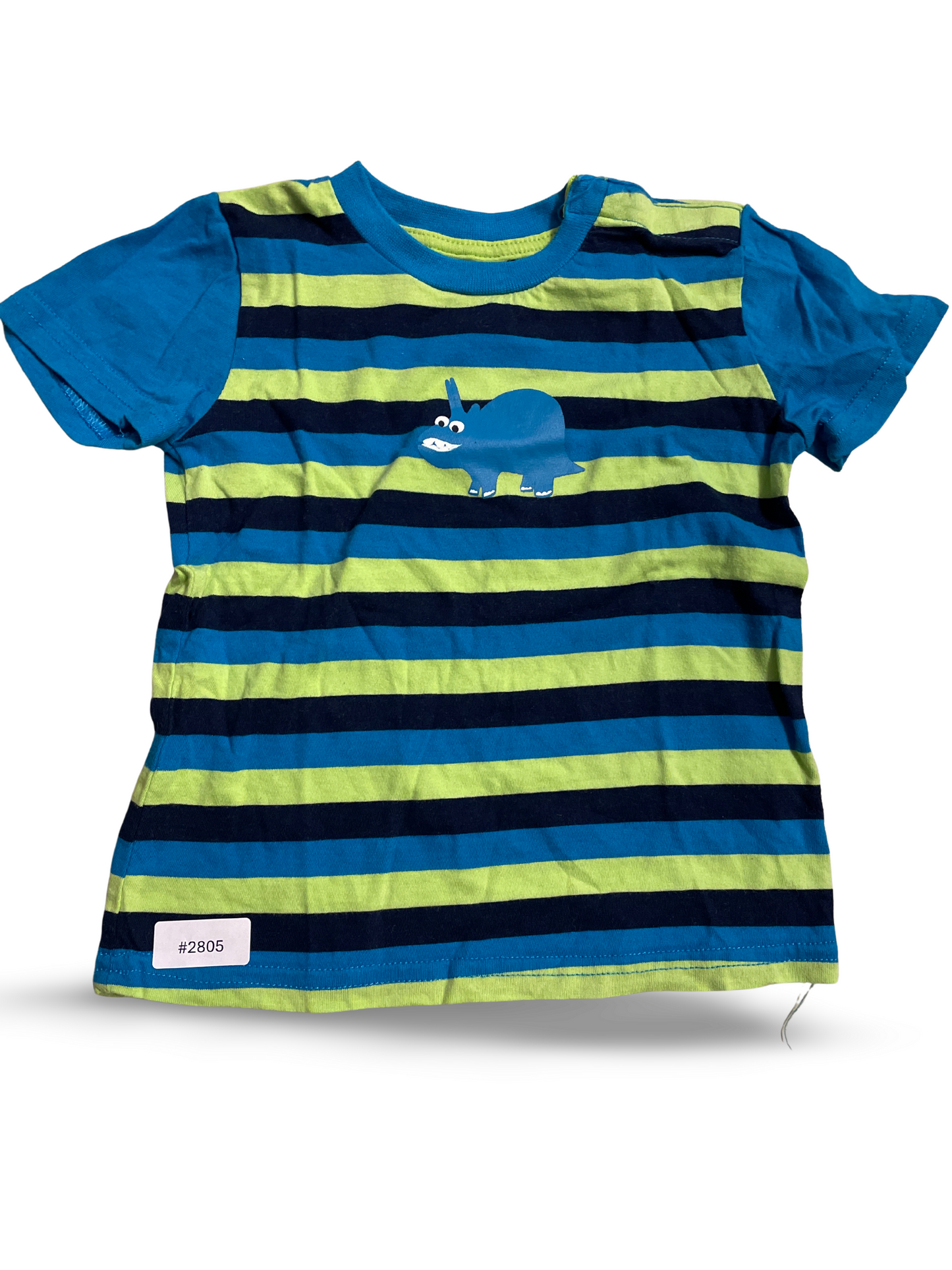 T-Shirt kurzarm blau-grün gestreift mit Nashorn - Gr. 74