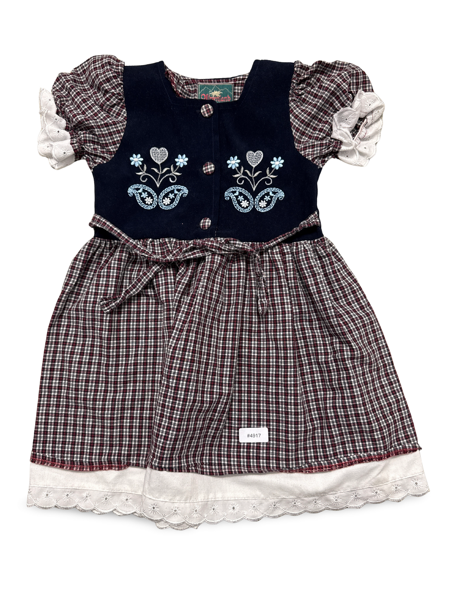 Karo Kleid mit Blumenstickerei - Gr. 98