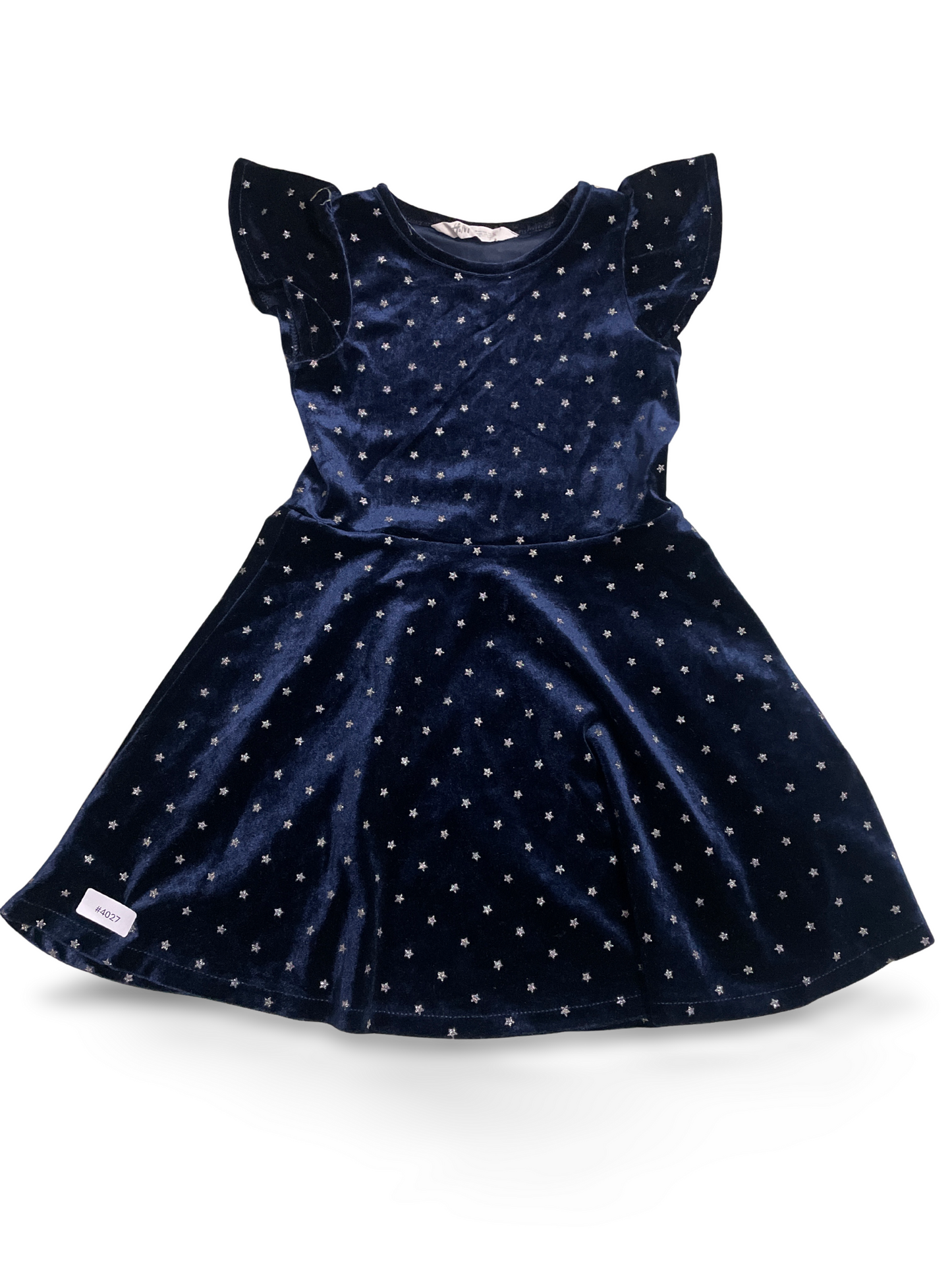 Dunkelblaues Samtkleid mit Sternchen - Gr. 98