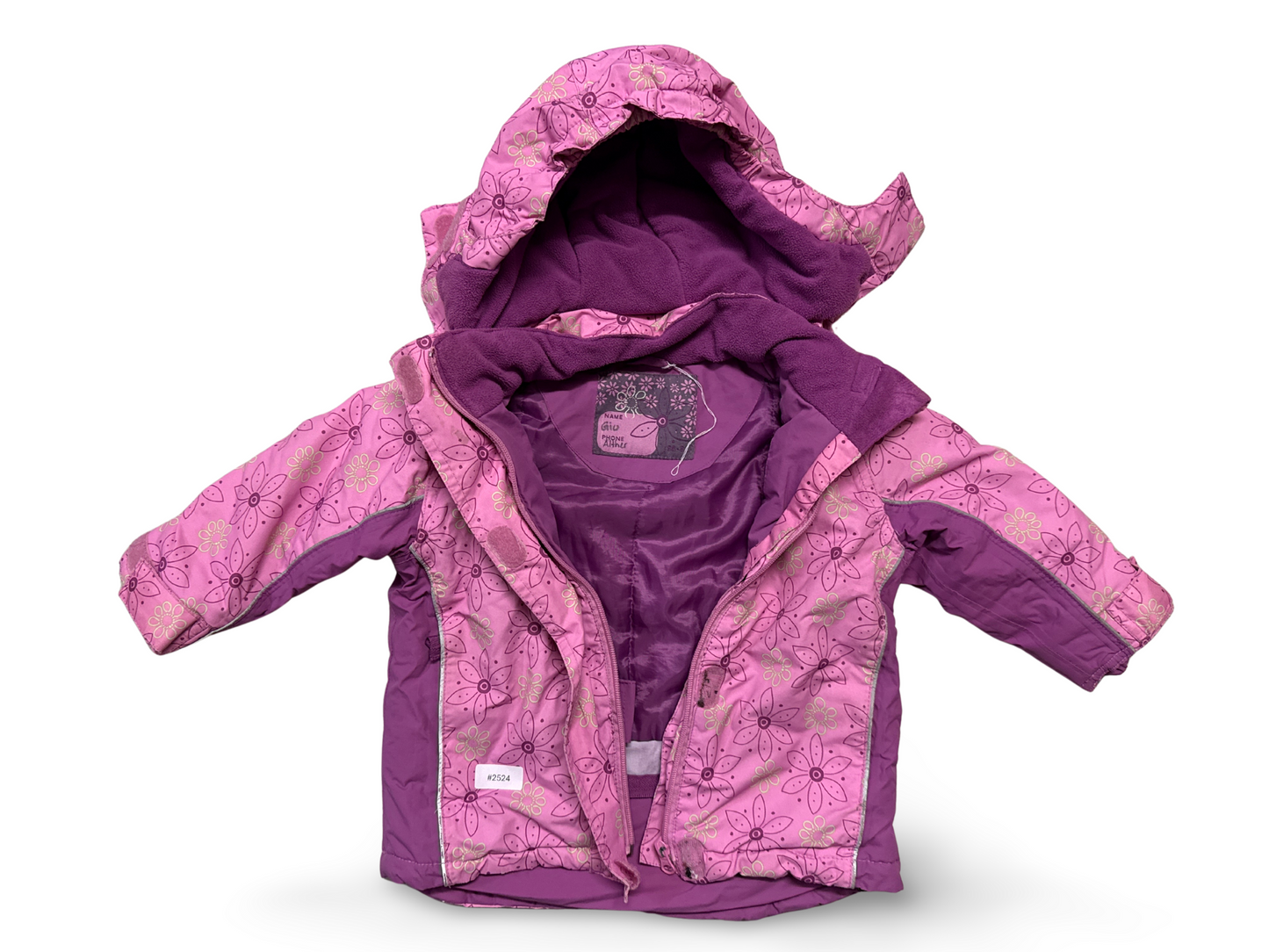 Gefütterte Winterjacke mit Blumenmuster und Kapuze - Gr. 92