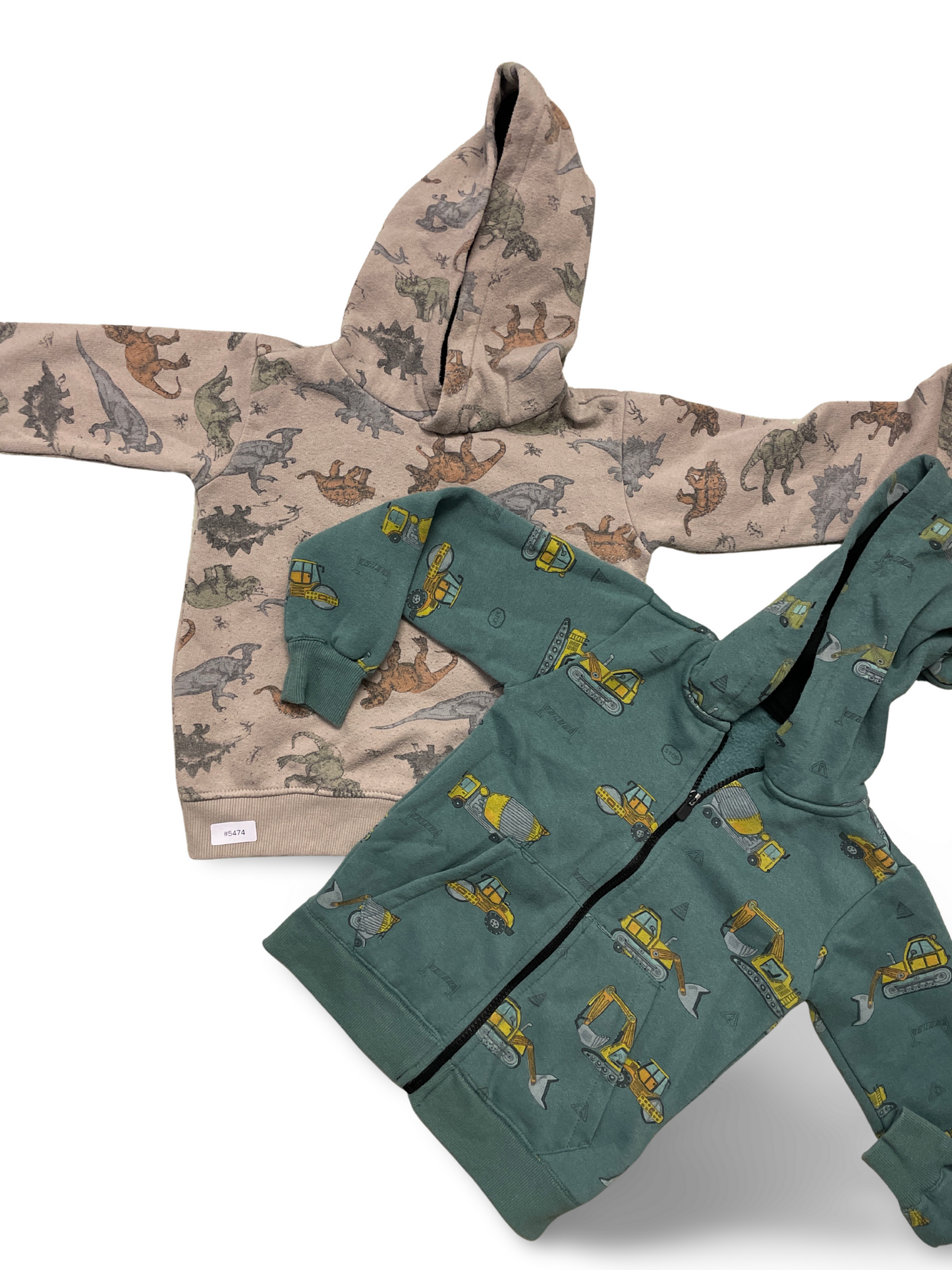 2er Bundle Kapuzenpullover mit Dino- und Baggerprint - Gr. 128
