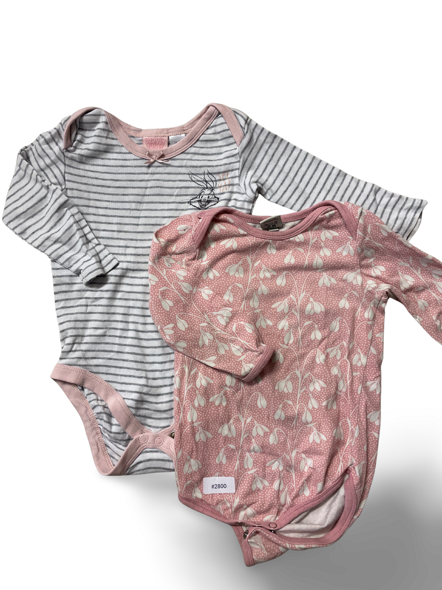 2er Bundle Langarm-Bodys gestreift und geblümt - Gr. 74