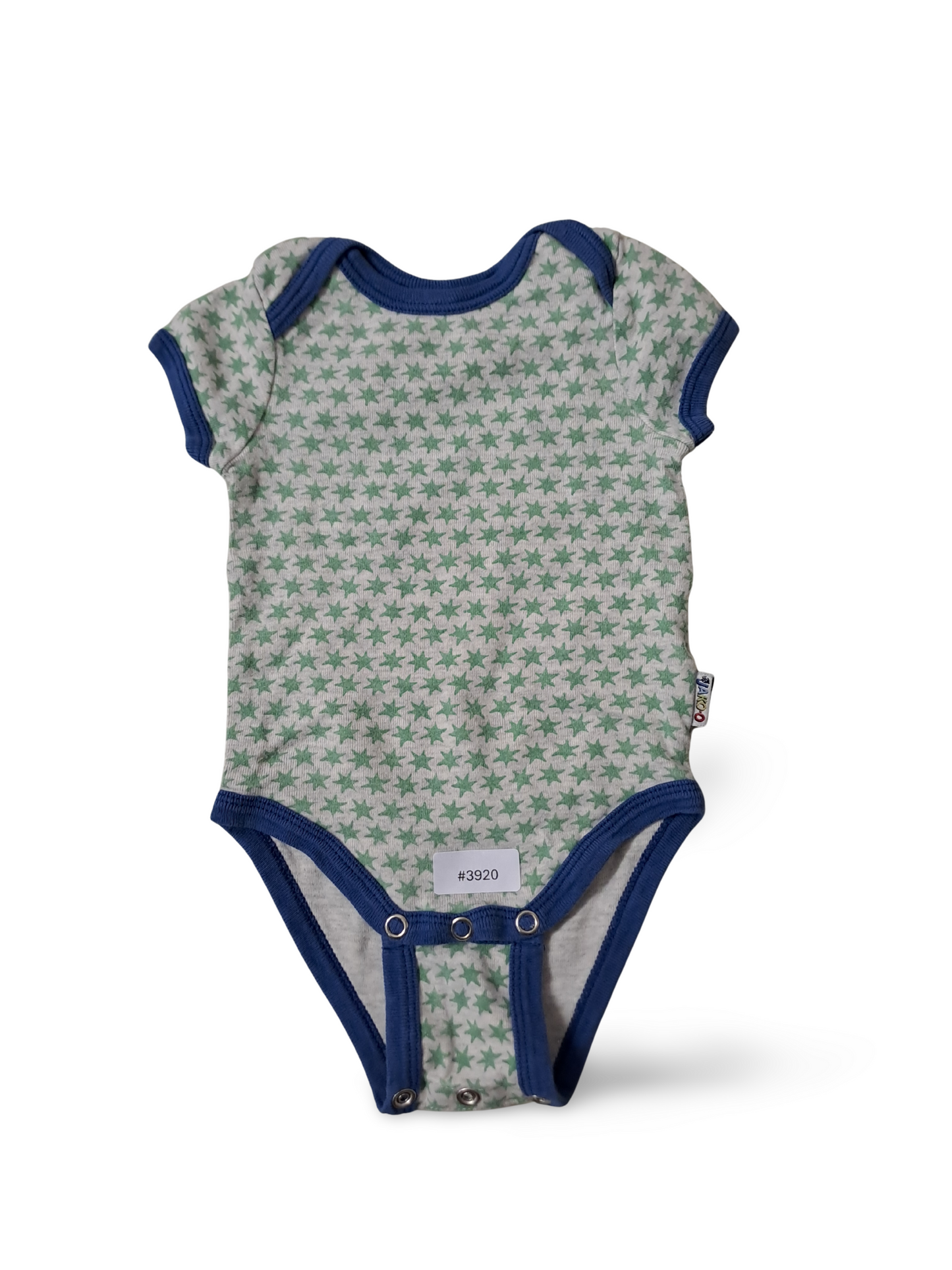 Strampler mit grünen Sternen und blauem Saum - Gr. 56