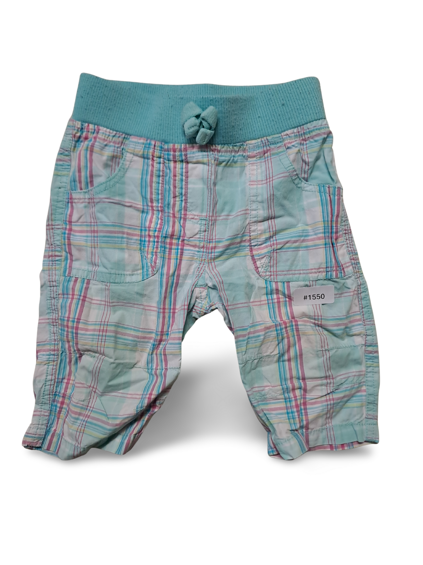 Karierte Sommerhose mit Rippbund - Gr. 80