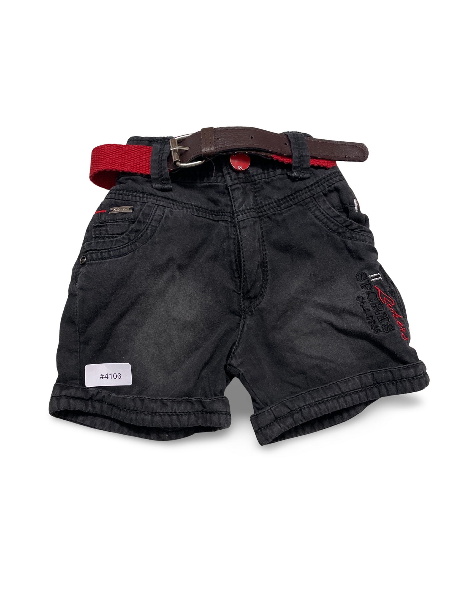 Schwarze Shorts mit rotem Gürtel - Gr. 68