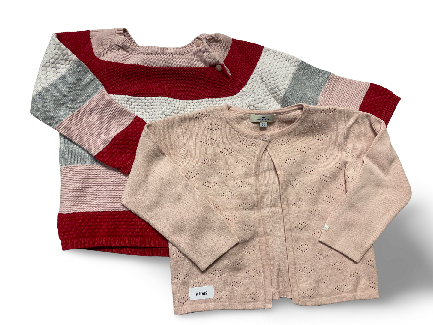 Gestreifter Pullover und rosa Strickjacke - Gr. 86