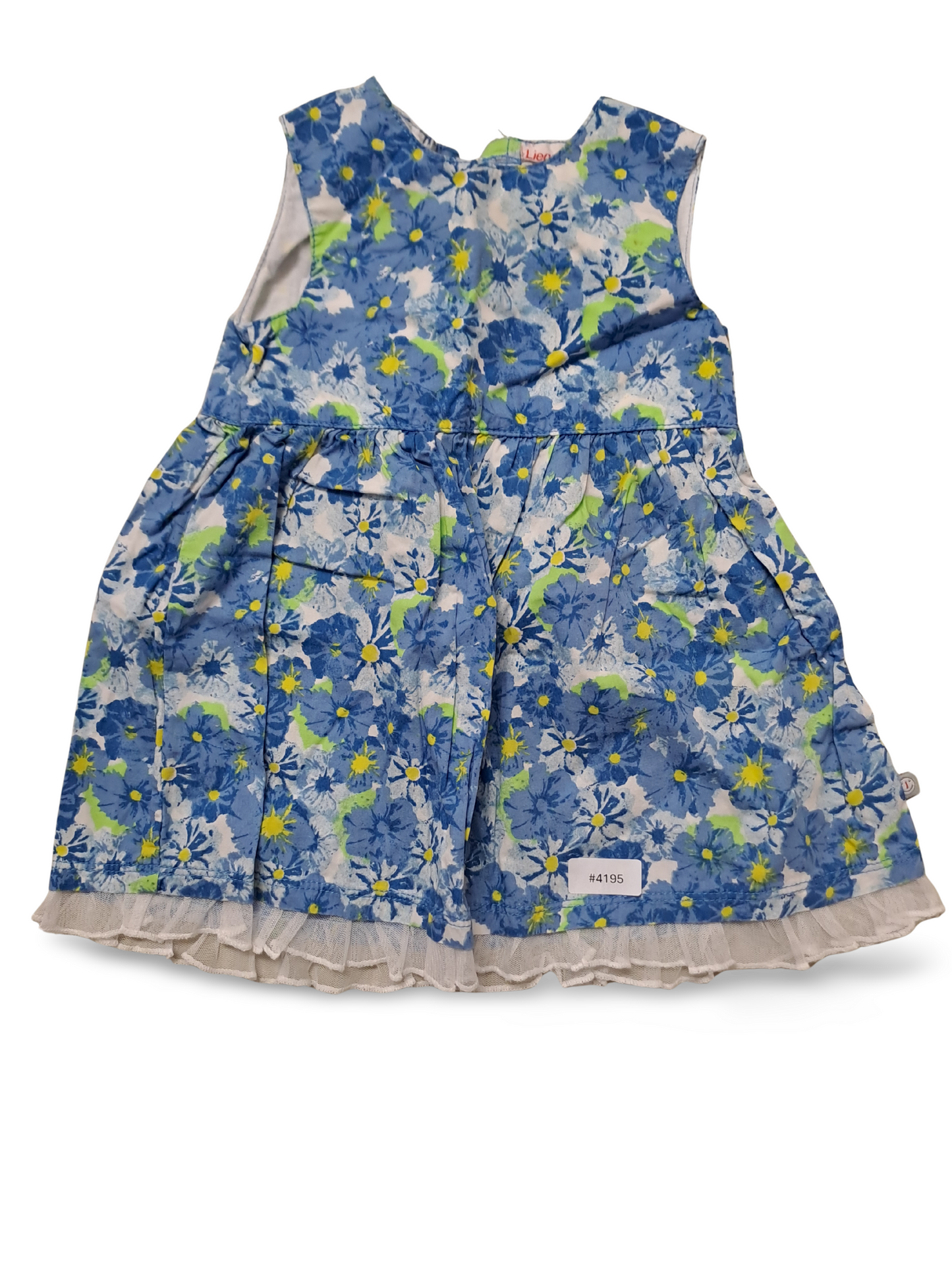 Blaues Blumenkleid mit Tüllsaum - Gr. 74