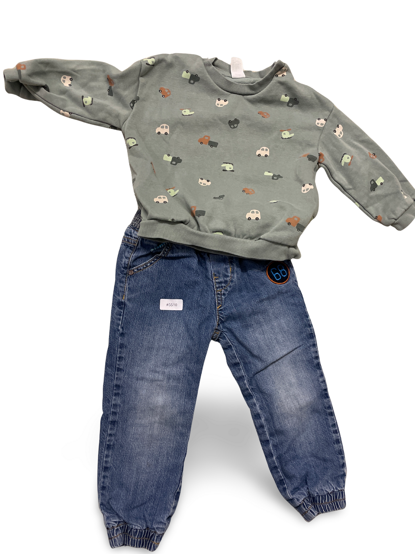 Pullover mit Auto-Print und Jeans-Jogginghose - Gr. 92