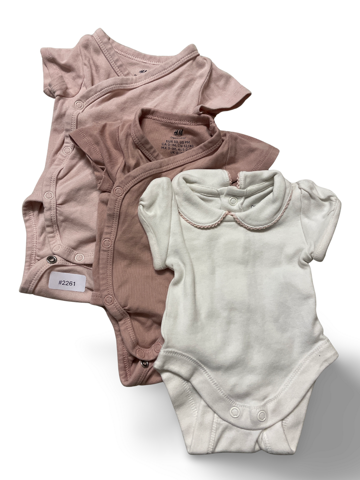 3er Bundle Kurzarm Strampler Rosa/Weiss - Gr. 50