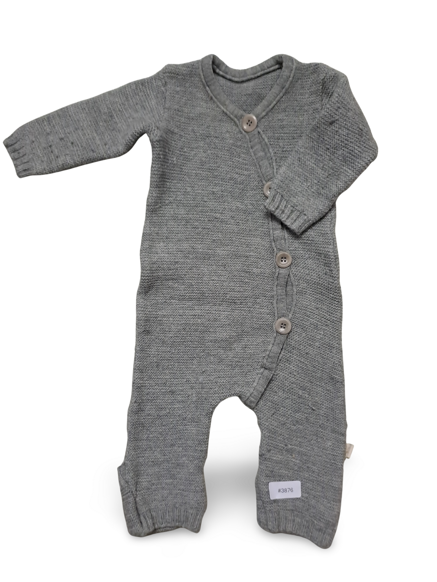 Grau gestrickter Strampler mit Knopfleiste - Gr. 62