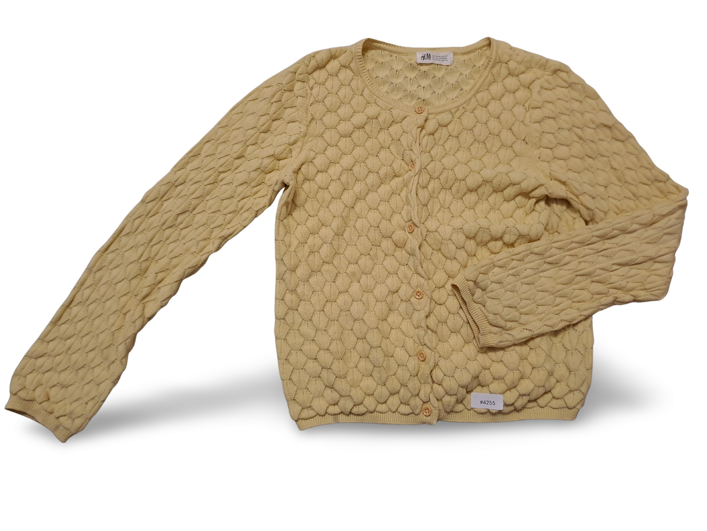 Gelbe Strickjacke mit Strukturmuster - Gr. 134