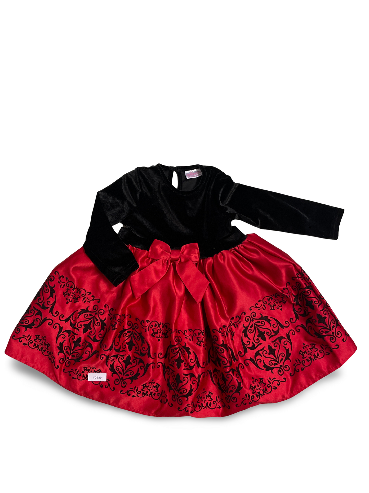 Festliches Samtkleid mit rotem Satinrock und Schleife - Gr. 86