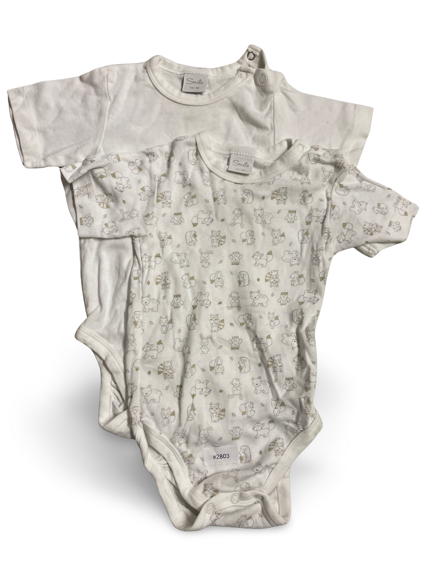 2er Bundle Kurzarm-Bodys Weiss/Gemustert - Gr. 74