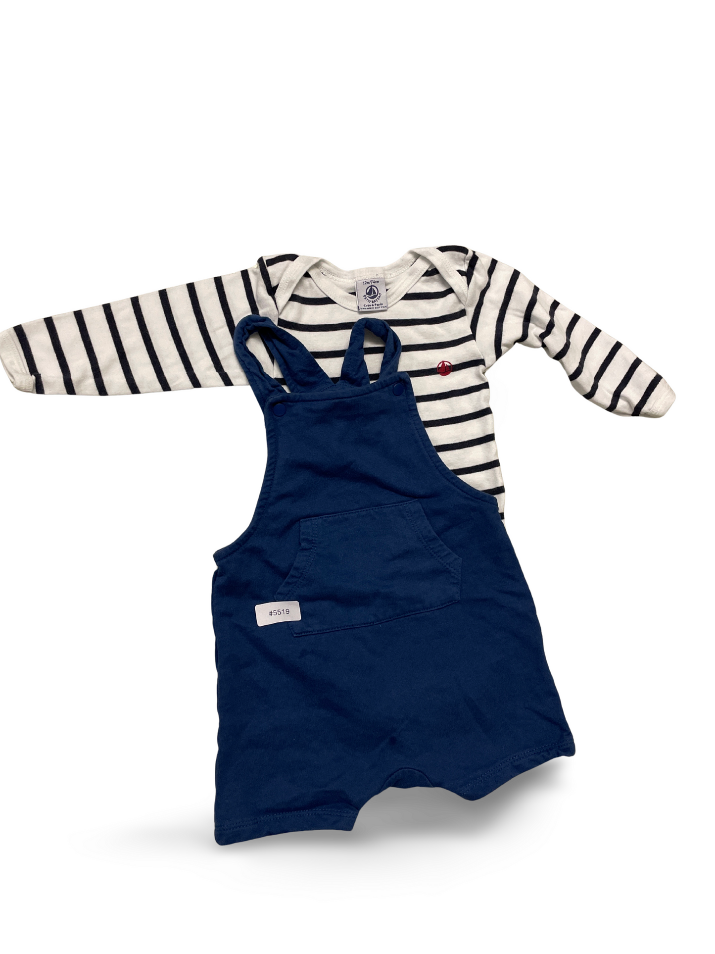 Gestreifter Body mit blauer Latzhose - Gr. 74